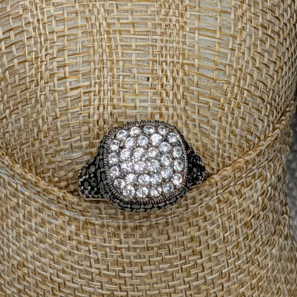 Vintage Sterling Silver 925 CZ Crystal Marcasite Stone Signet Ring Size 5.75 - Picture 4 of 16